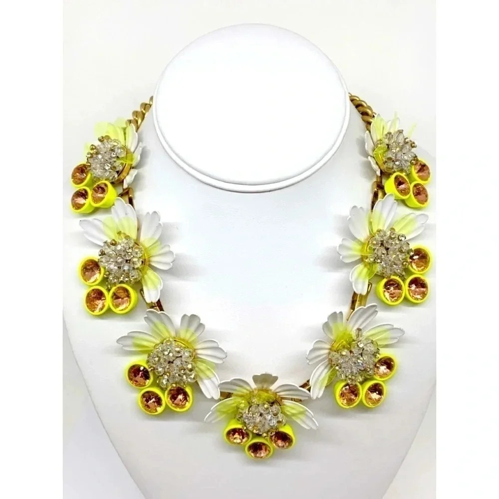 J. Crew Yellow Brulee Crystal Flower Necklace